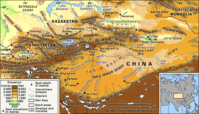 Географическое положение Таримского бассейна