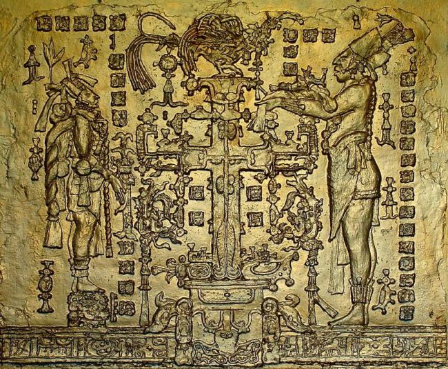 Реконструкция изображения Креста с листьями в храме Паленке.