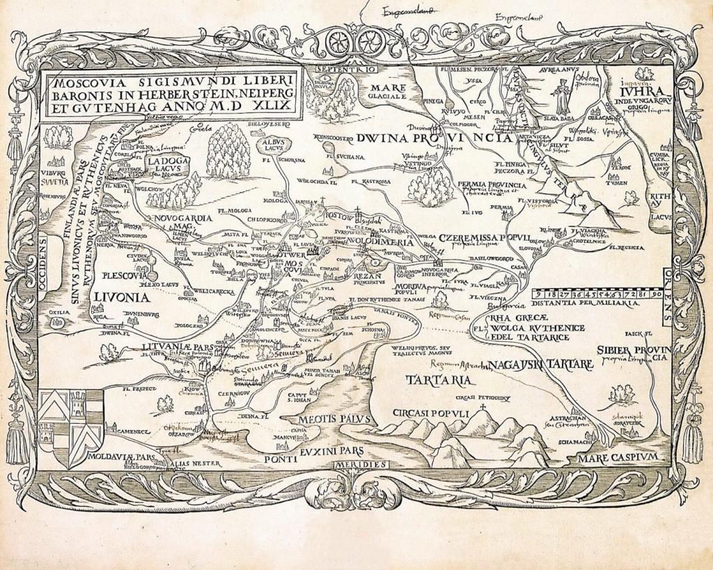 Карта России Герберштейна из латинского издания «Записок о Московии», Basileae — 1549 г.
