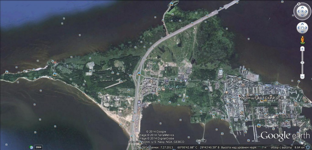 Фото № 1. Общий вид острова Котлин (Кронштадт) с высоты 8.64 км