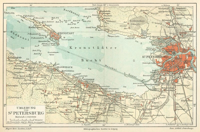 Карта «Окрестности Санкт-Петербурга». Лейпциг. 1888 год. «Map of St. Petersburg 