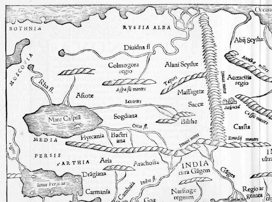 Карта – «Tabula parva geographica Asiae VII» из латинского издания Географии Птолемея, выпущенная в Страсбурге в 1513 году.